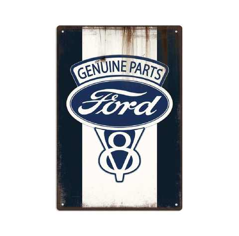 Ford Genuine Parts White Tin Metal Sign Rustic Look Vintage Man Cave