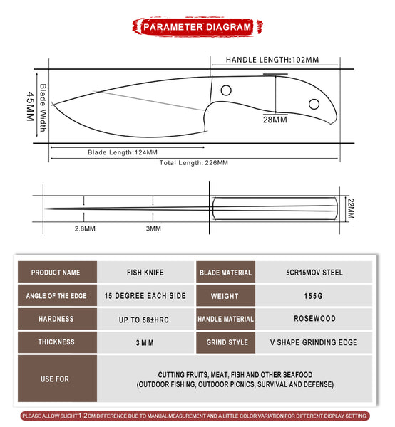 4.8'' Fixed Blade Stainless Steel Utility Kitchen Knife